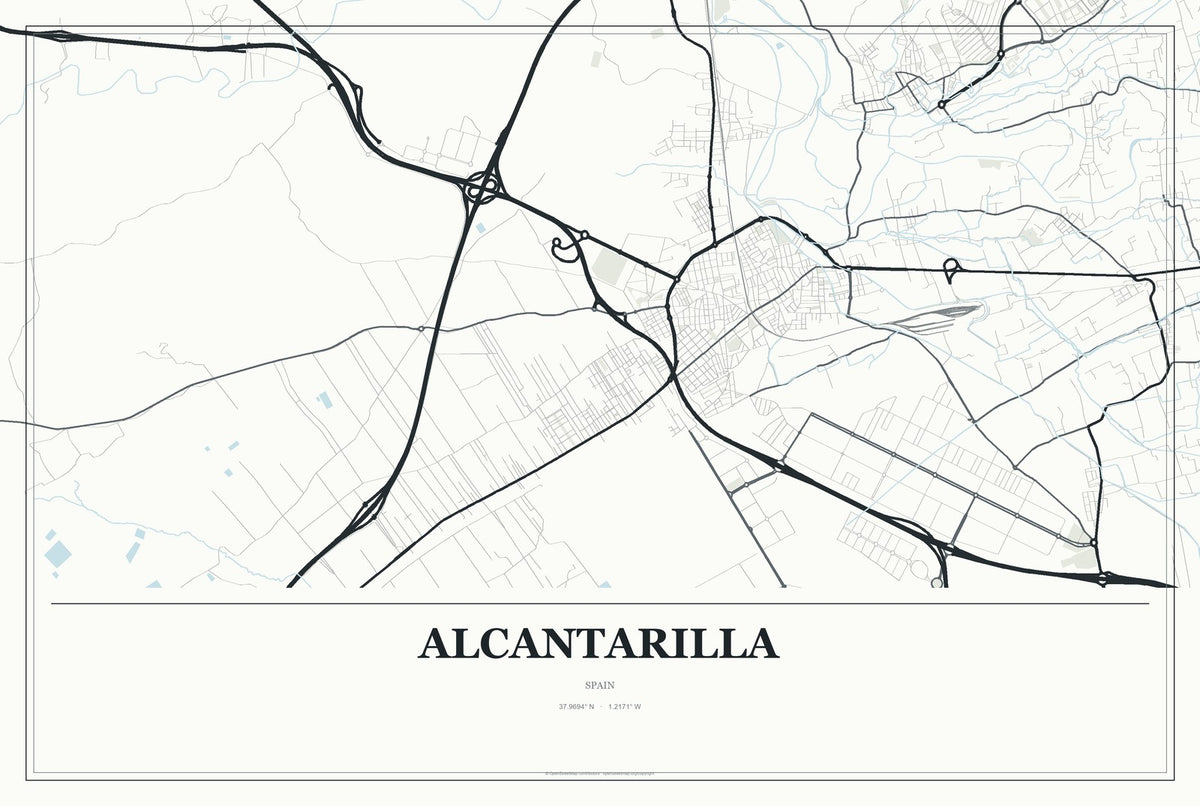Alcantarilla, Spain City Map Aluminum Sign in Gallery Air style