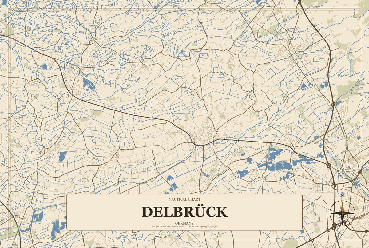 Delbrück, Germany City Map Aluminum Sign in Heritage Nautical style