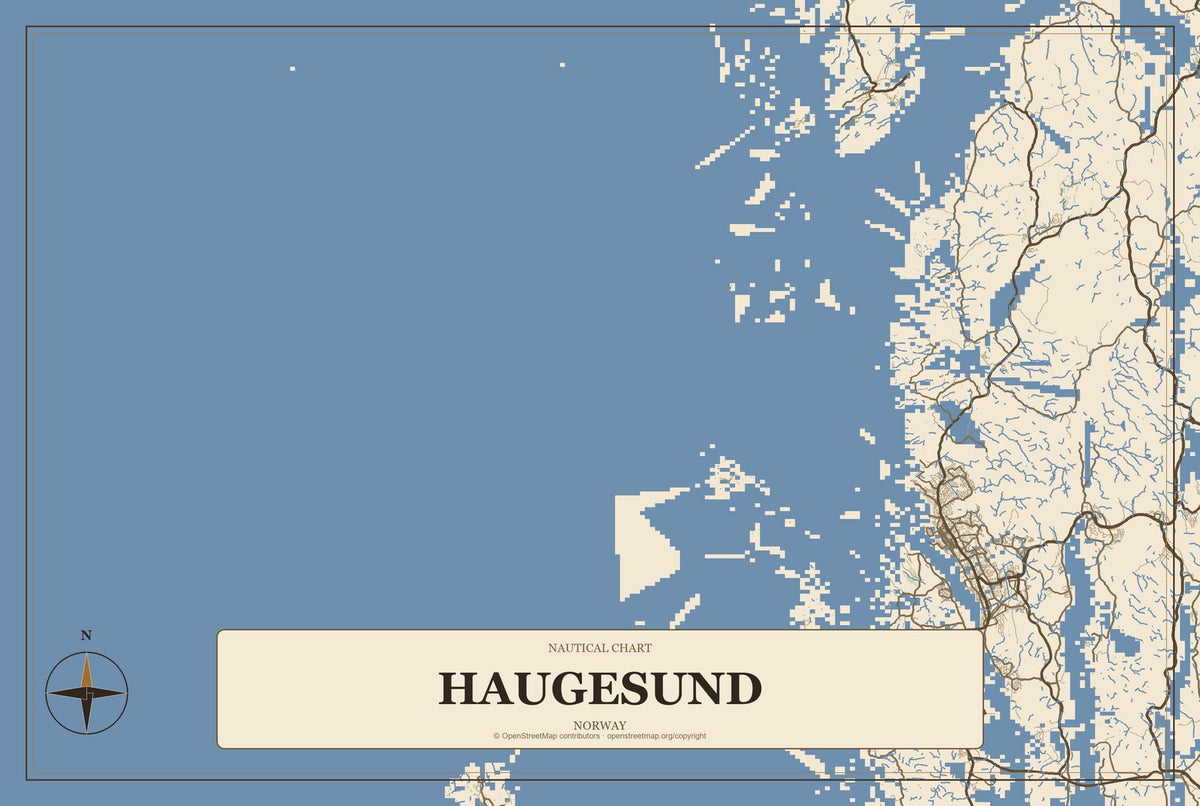 Haugesund, Norway City Map Aluminum Sign in Heritage Nautical style