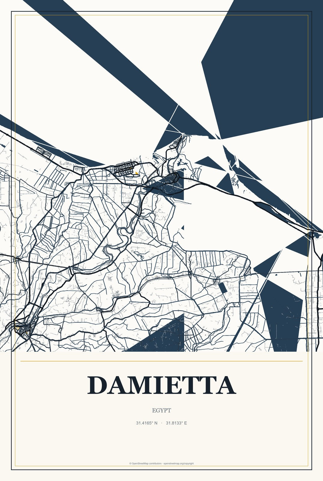 Damietta, Egypt City Map Aluminum Sign in Citrine Modern style