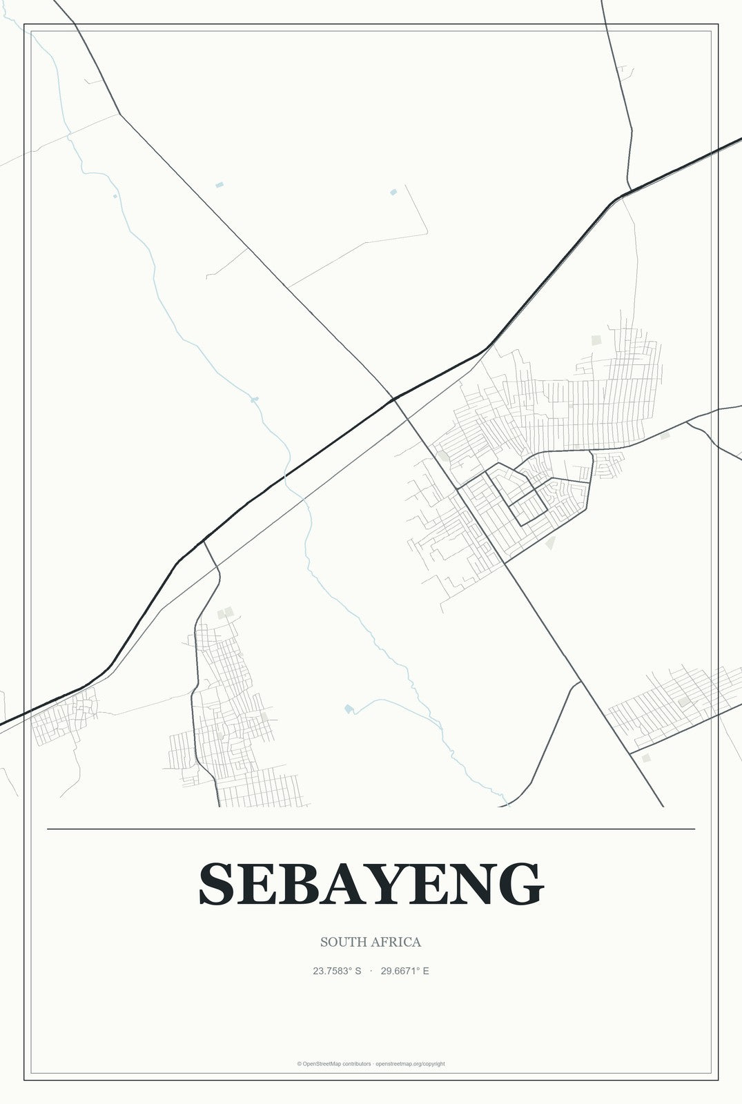 Sebayeng, South Africa City Map Aluminum Sign in Gallery Air style