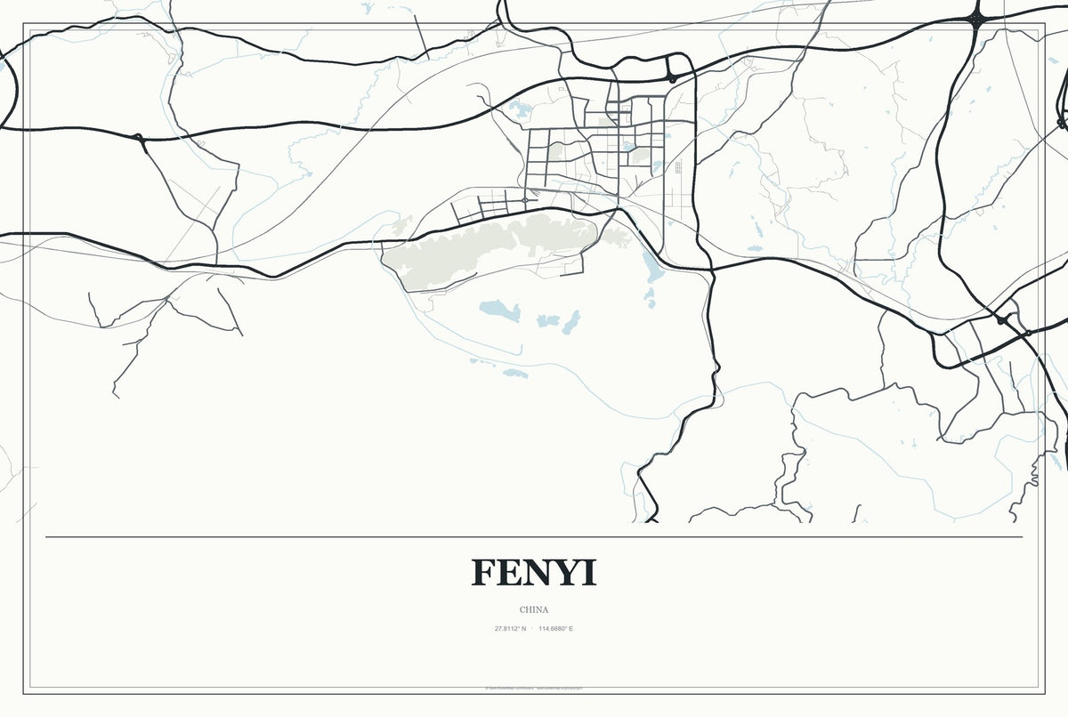 Fenyi, China City Map Aluminum Sign in Gallery Air style