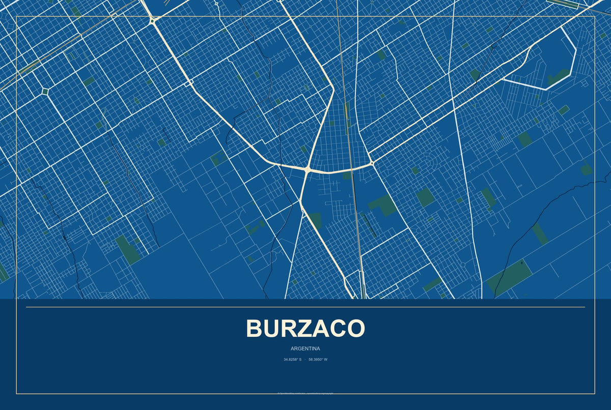 Burzaco, Argentina City Map Aluminum Sign in Harbor Cobalt style