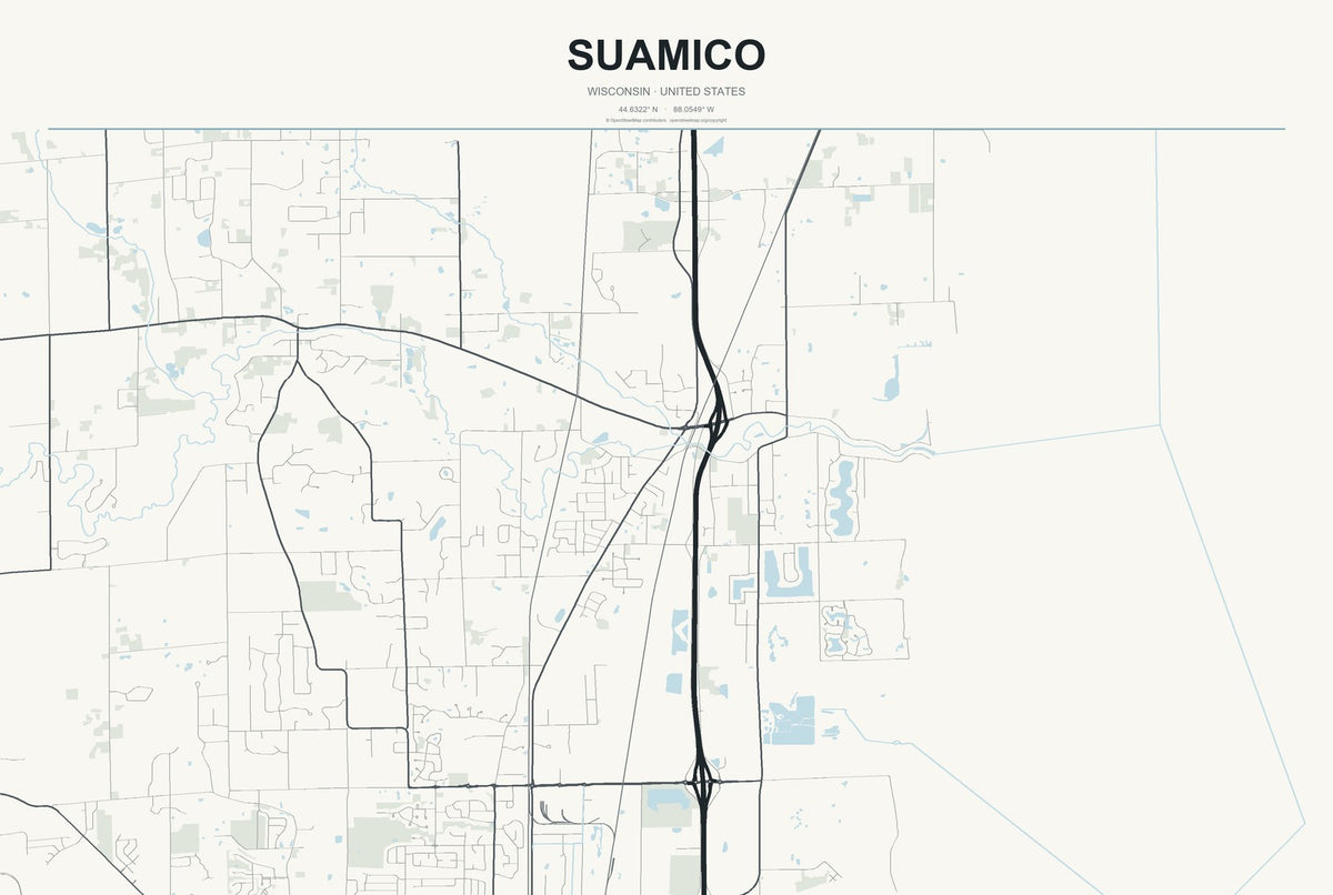 Suamico, Wisconsin City Map Aluminum Sign in Headline Atlas style
