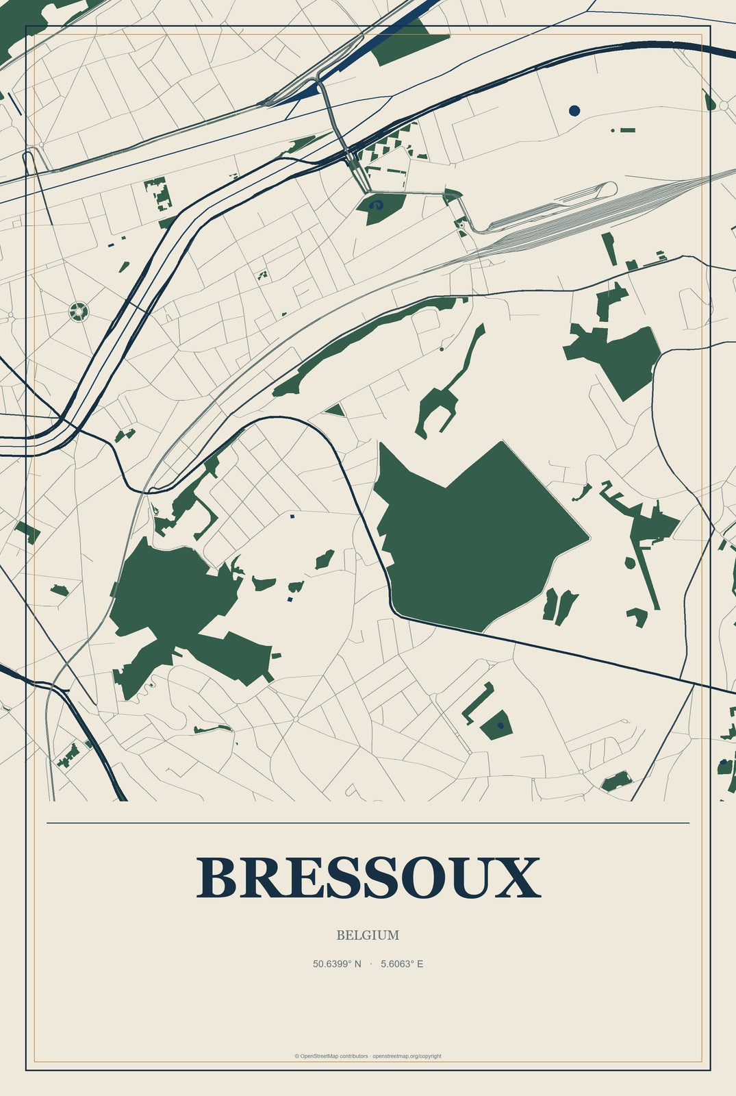 Bressoux, Belgium City Map Aluminum Sign in Coastal Cutout style