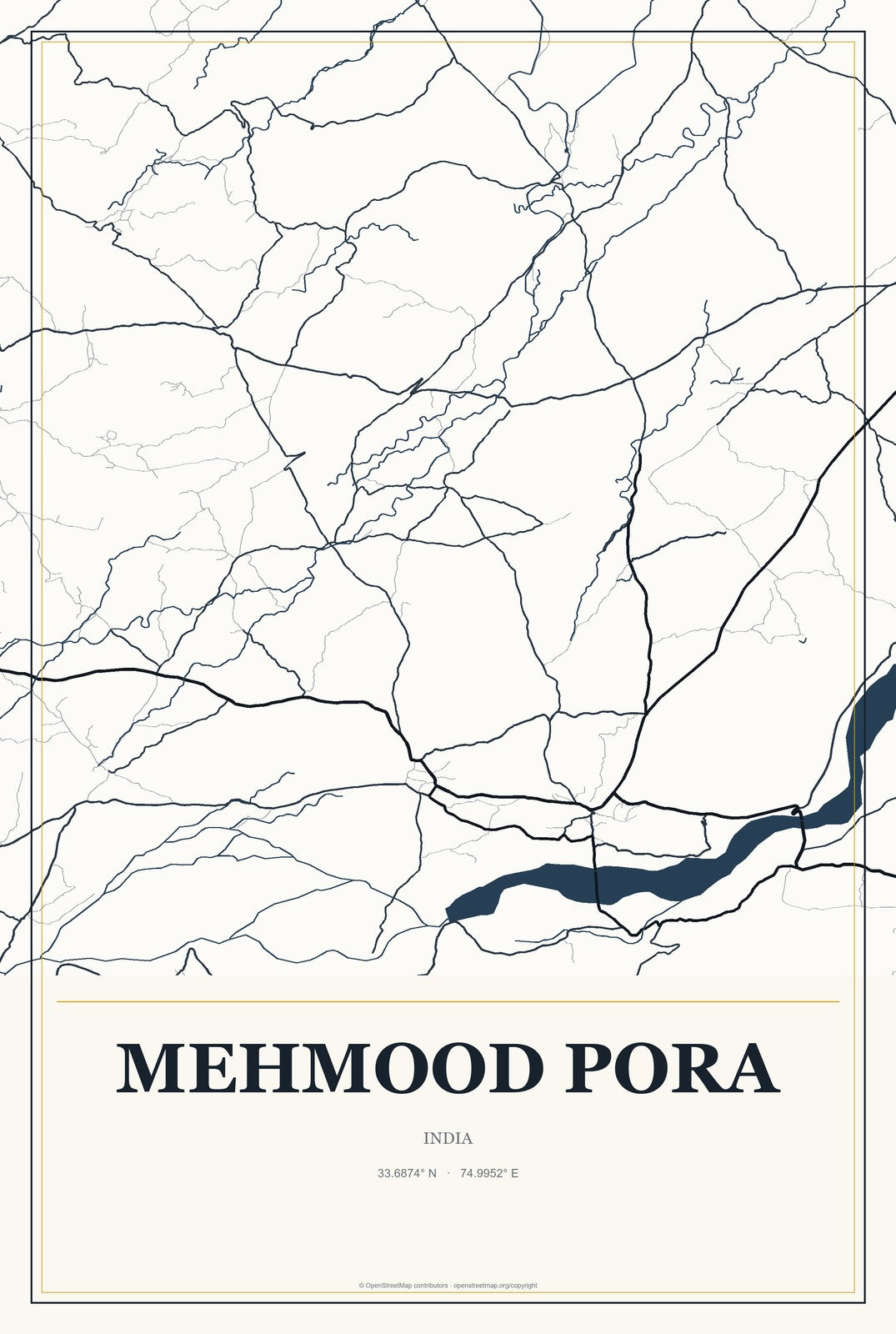 Mehmood Pora, India City Map Aluminum Sign in Citrine Modern style