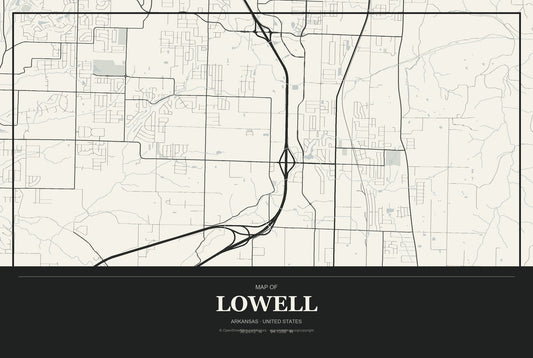 Lowell, Arkansas City Map Aluminum Sign in Museum Plaque style
