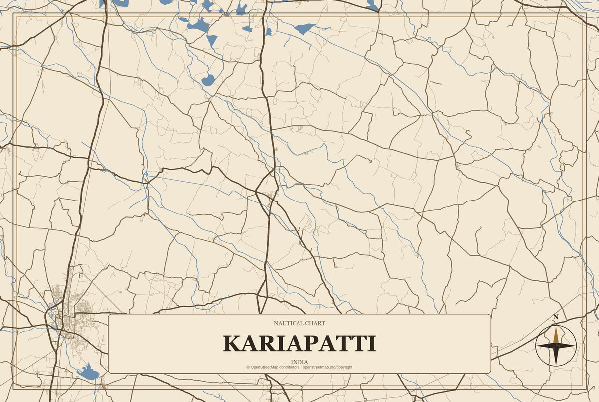 Kariapatti, India City Map Aluminum Sign in Heritage Nautical style