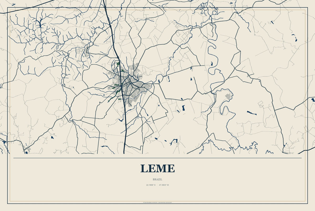 Leme, São Paulo, Brazil City Map Aluminum Sign in Coastal Cutout style