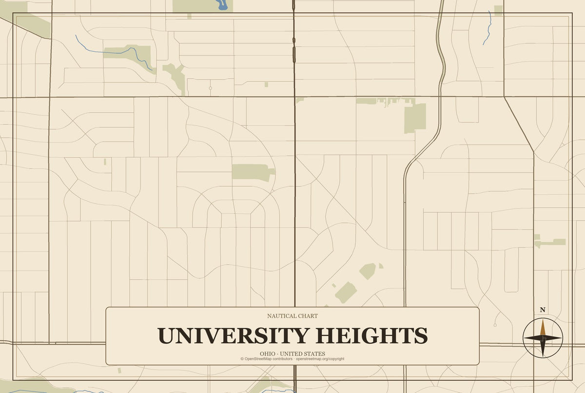 University Heights, Ohio City Map Aluminum Sign in Heritage Nautical style