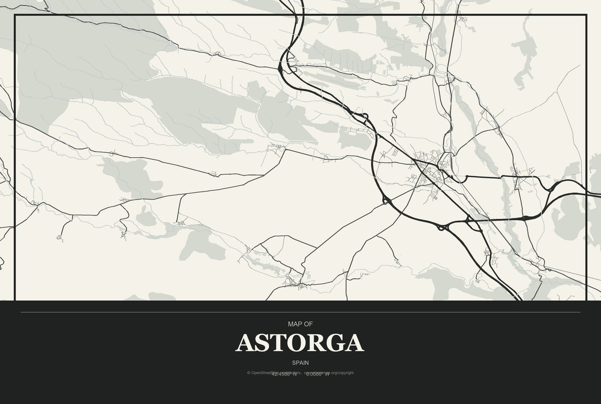 Astorga, Spain City Map Aluminum Sign in Museum Plaque style