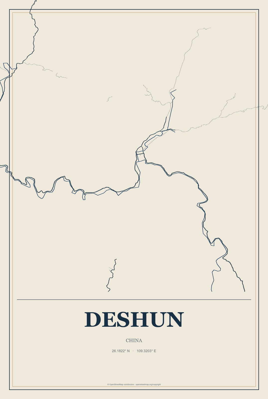 Deshun, China City Map Aluminum Sign in Coastal Cutout style