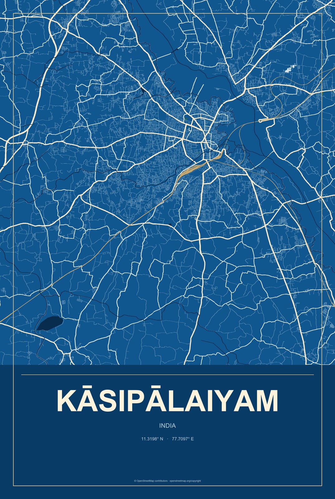 Kāsipālaiyam, India City Map Aluminum Sign in Harbor Cobalt style