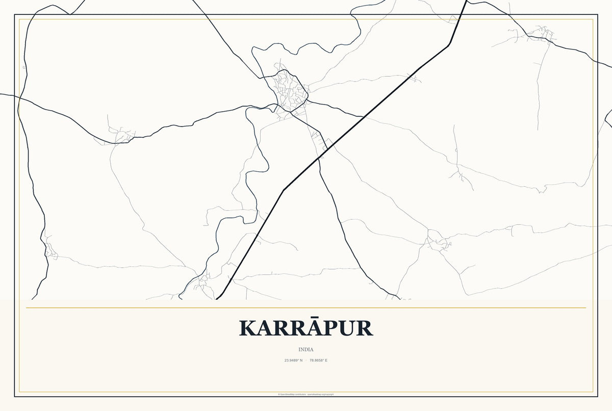 Karrāpur, India City Map Aluminum Sign in Citrine Modern style