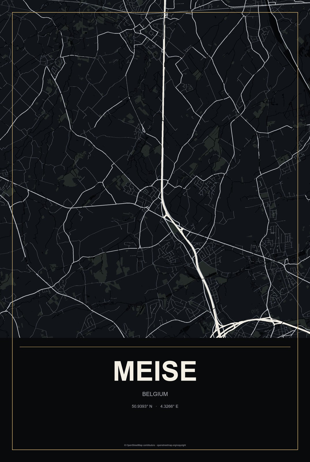 Meise, Belgium City Map Aluminum Sign in Metropolitan Noir style