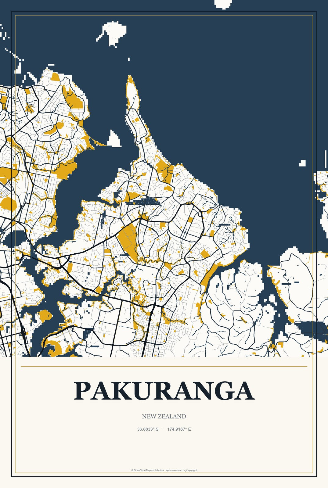 Pakuranga, New Zealand City Map Aluminum Sign in Citrine Modern style