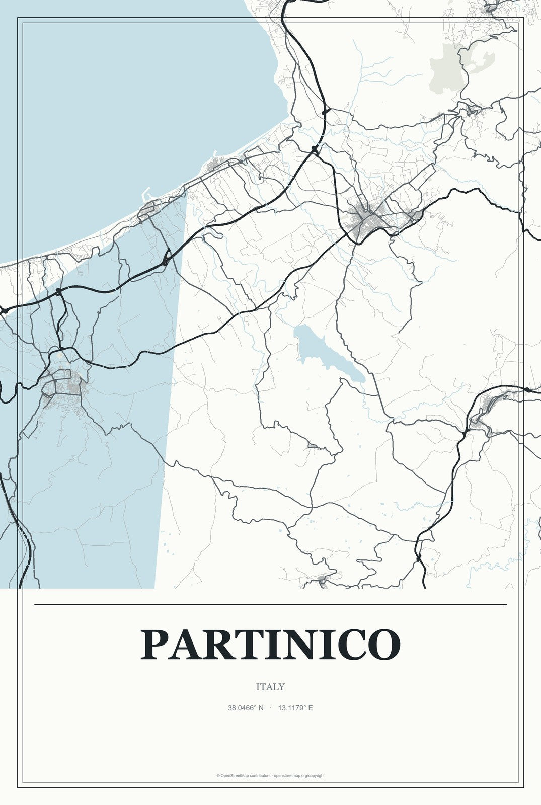 Partinico, Italy City Map Aluminum Sign in Gallery Air style