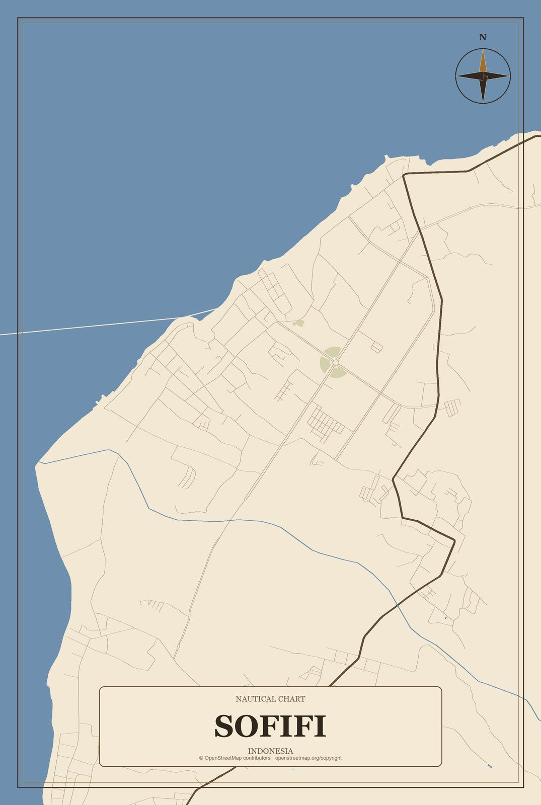 Sofifi, Indonesia City Map Aluminum Sign in Heritage Nautical style