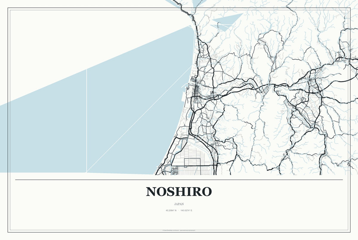 Noshiro, Japan City Map Aluminum Sign in Gallery Air style