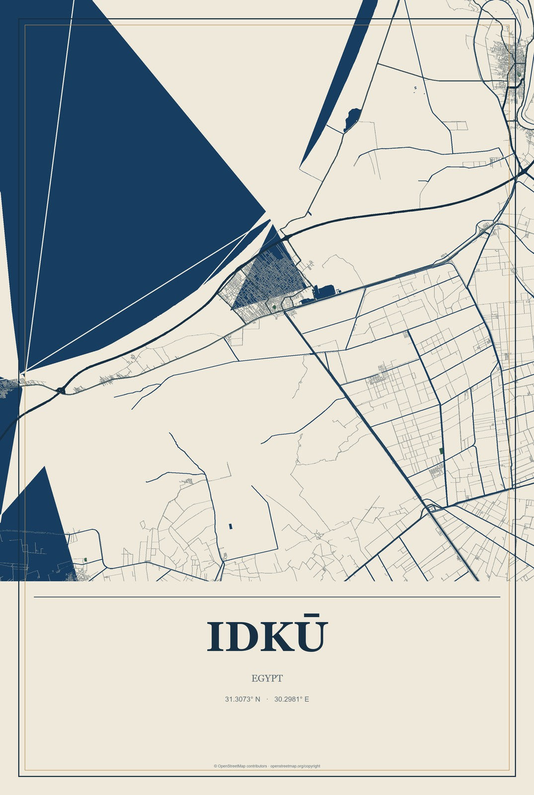 Idkū, Egypt City Map Aluminum Sign in Coastal Cutout style