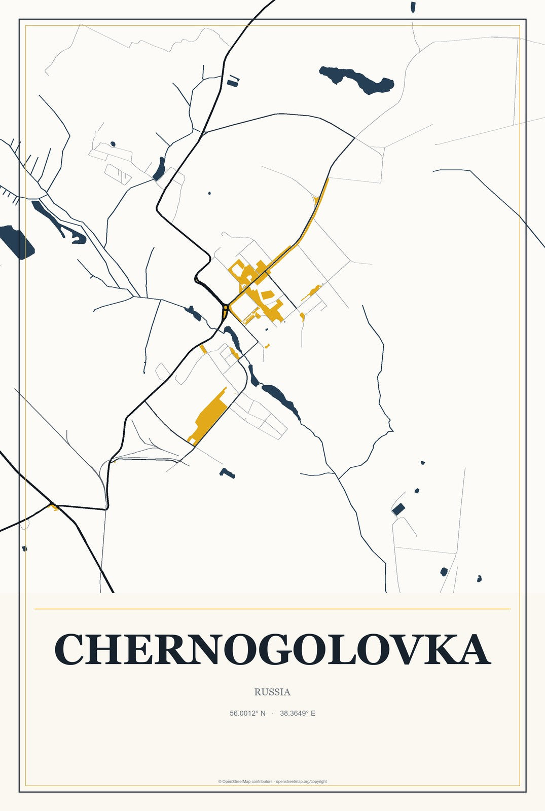 Chernogolovka, Russia City Map Aluminum Sign in Citrine Modern style
