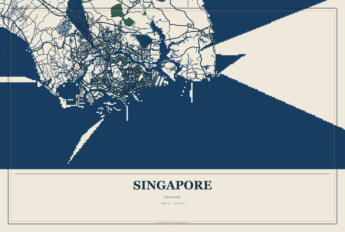 Singapore, Singapore City Map Aluminum Sign in Coastal Cutout style