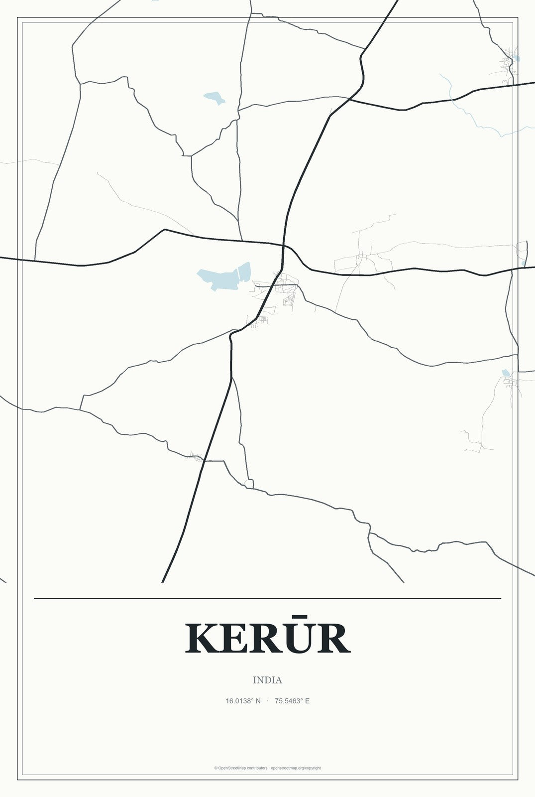 Kerūr, India City Map Aluminum Sign in Gallery Air style