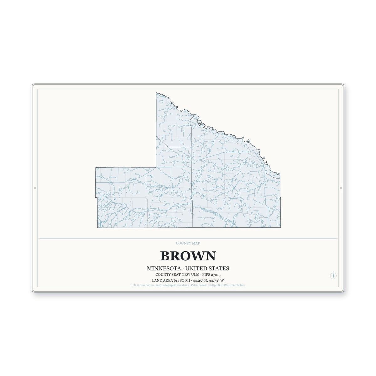 Brown County, Minnesota Map Aluminum Sign in Gallery Air style