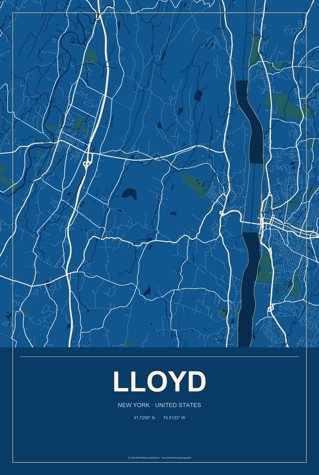 Lloyd, New York City Map Aluminum Sign in Harbor Cobalt style