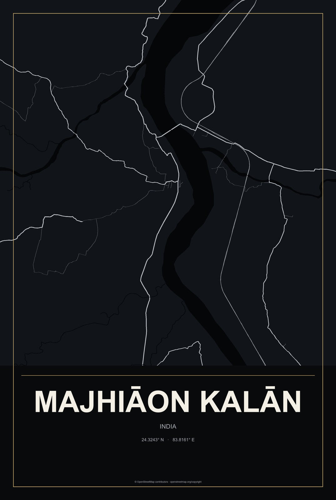 Majhiāon Kalān, India City Map Aluminum Sign in Metropolitan Noir style