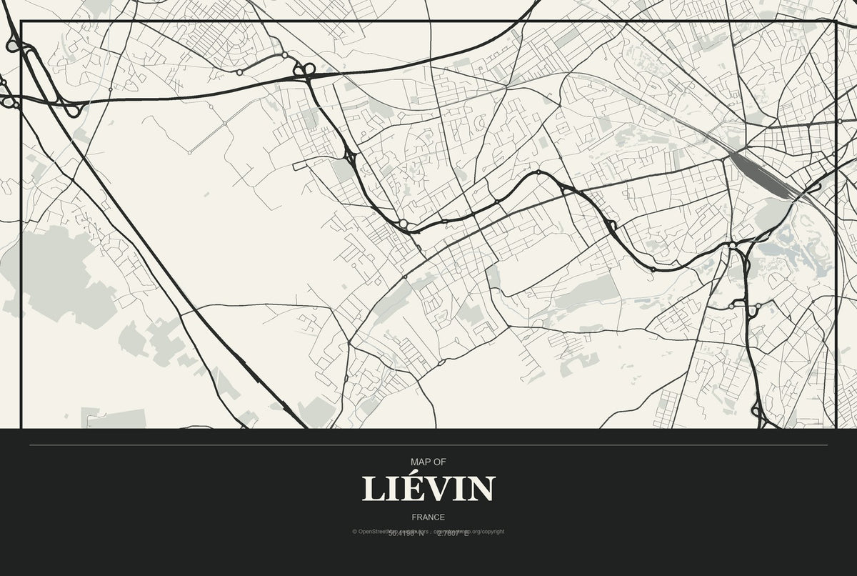 Liévin, France City Map Aluminum Sign in Museum Plaque style