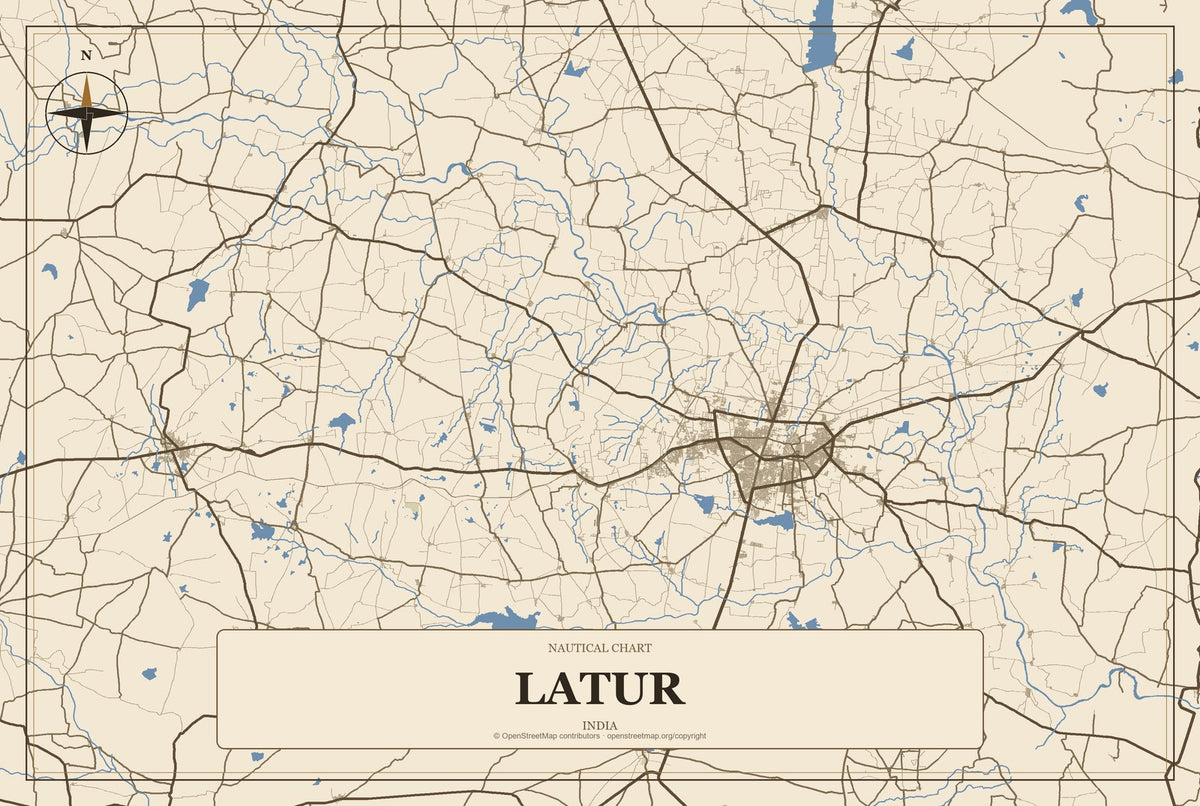 Latur, India City Map Aluminum Sign in Heritage Nautical style
