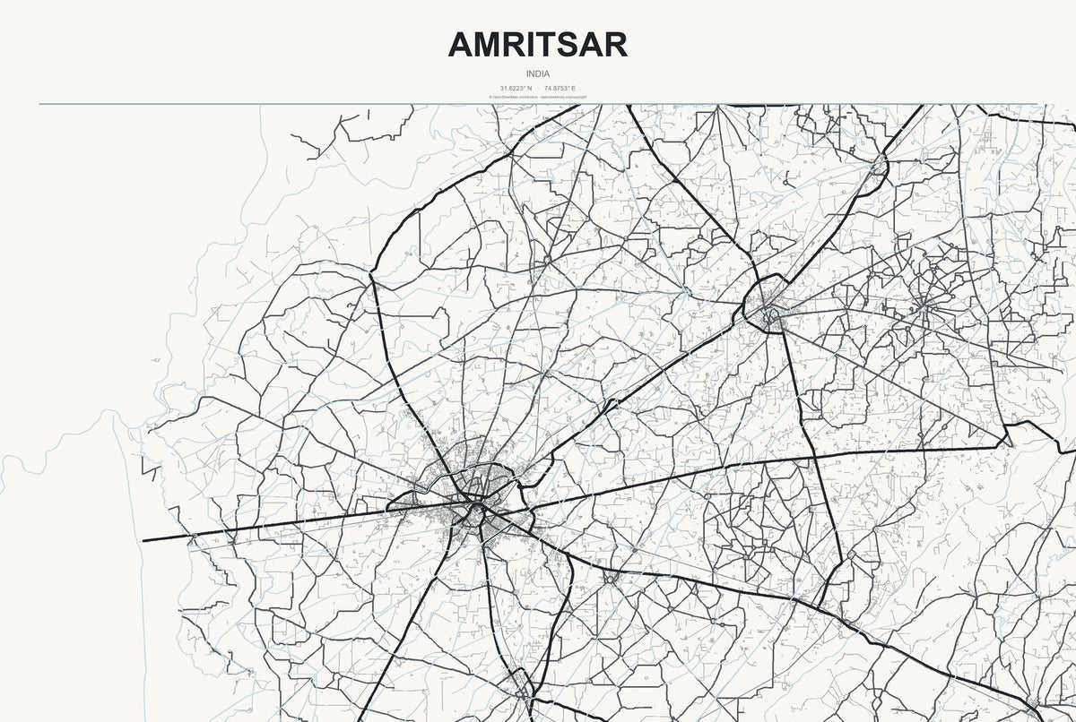 Amritsar, India City Map Aluminum Sign in Headline Atlas style