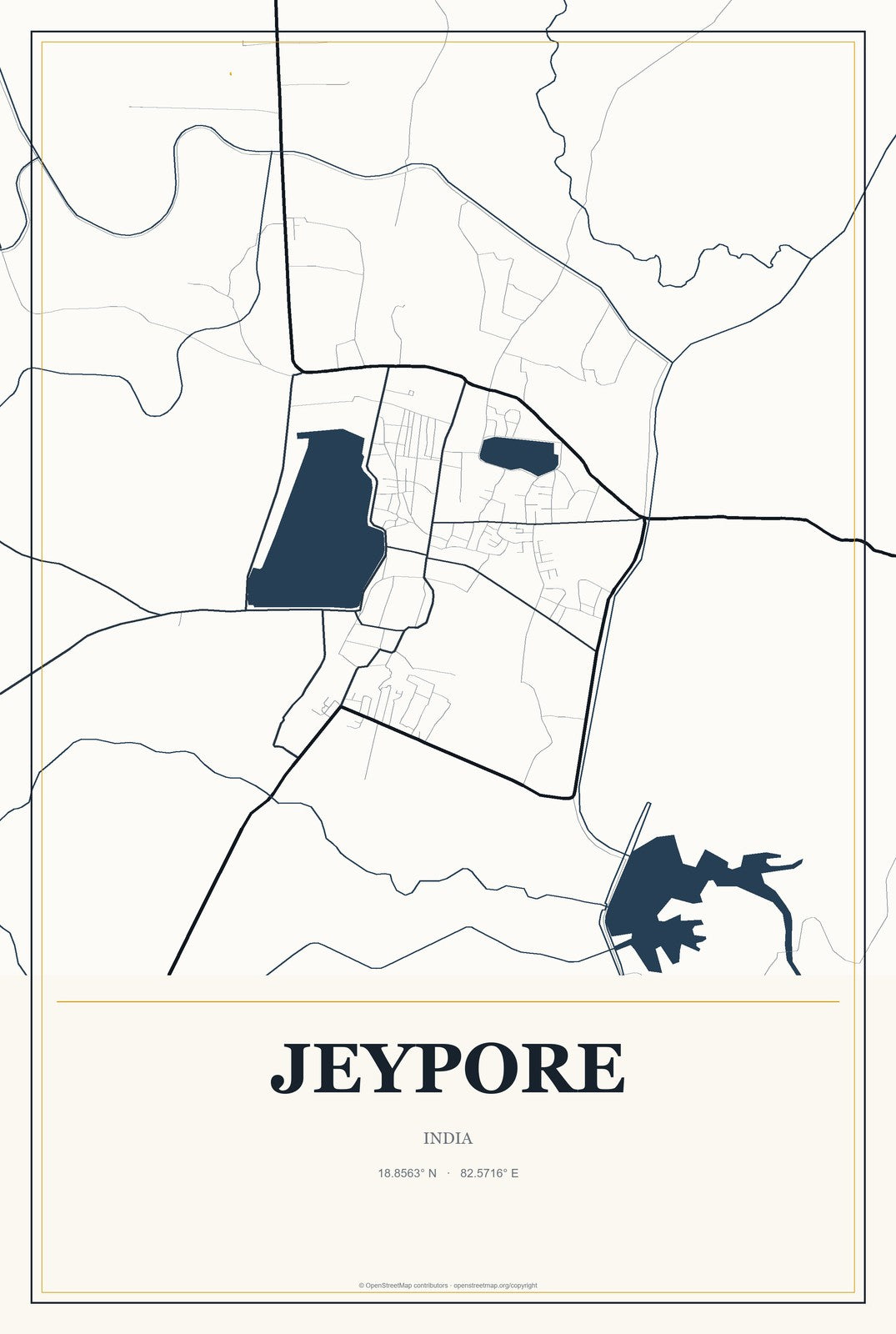 Jeypore, India City Map Aluminum Sign in Citrine Modern style