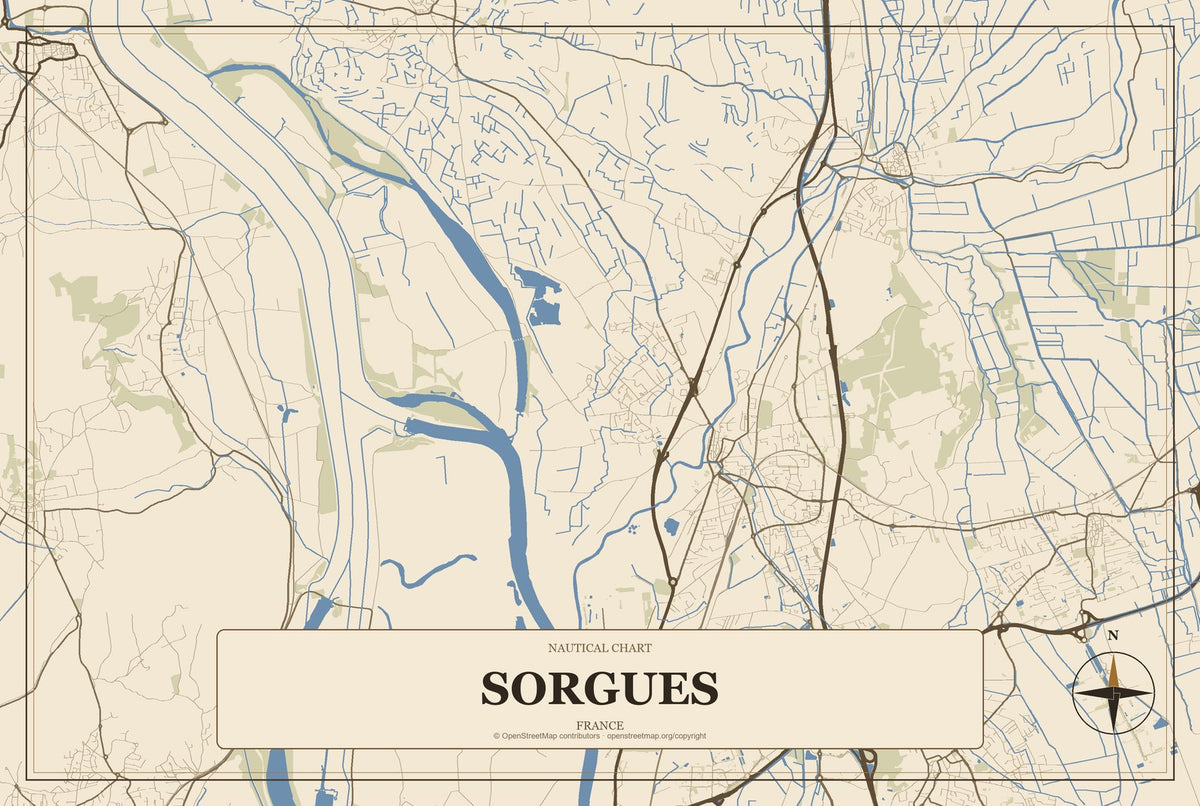 Sorgues, France City Map Aluminum Sign in Heritage Nautical style