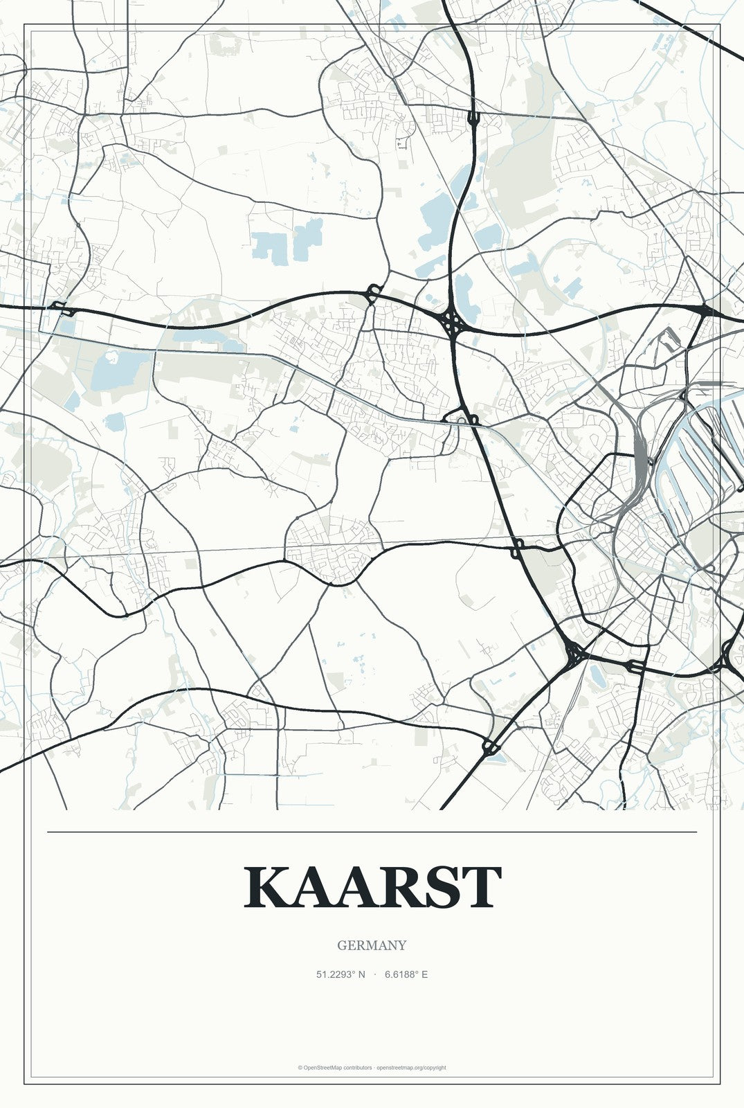 Kaarst, Germany City Map Aluminum Sign in Gallery Air style