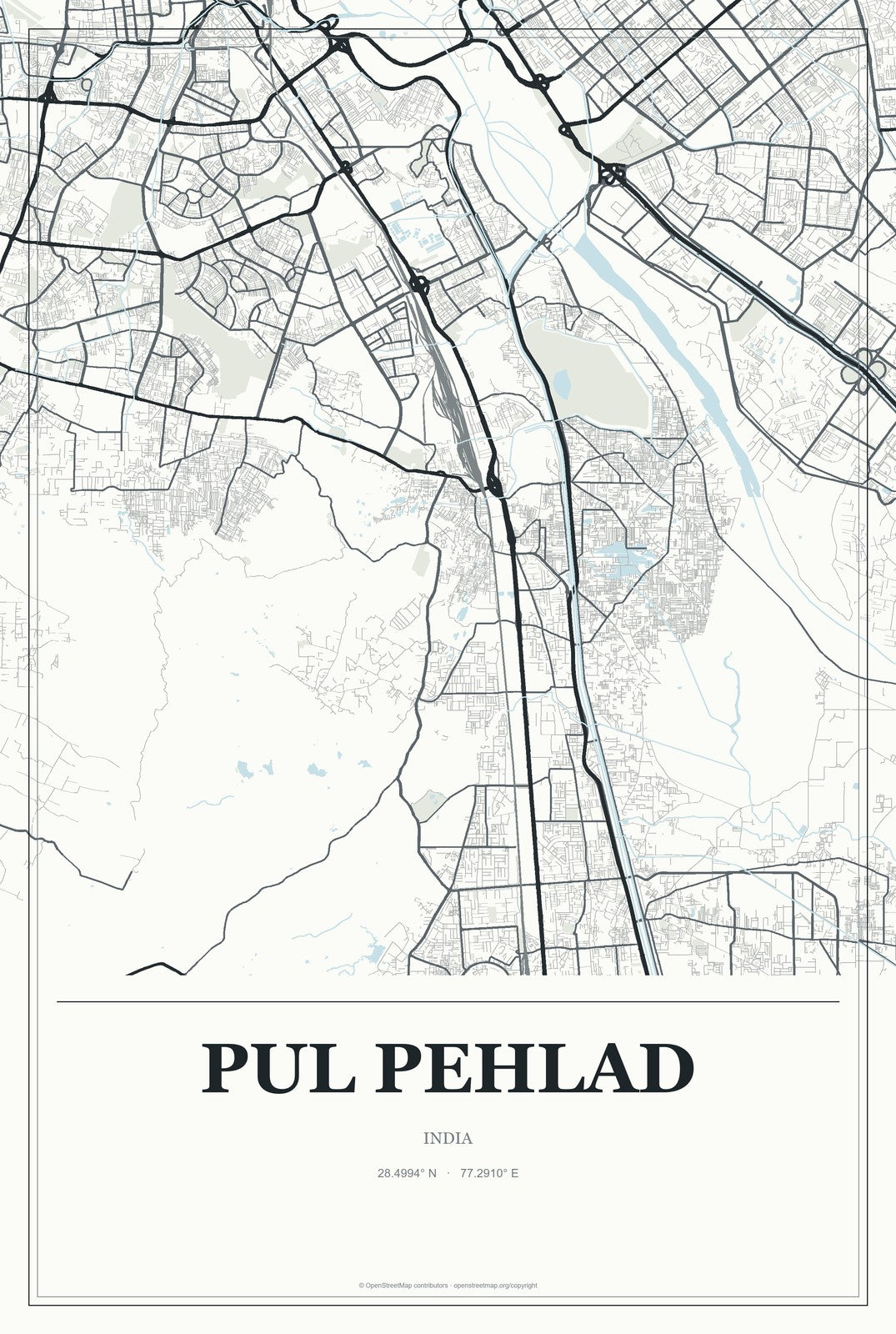 Pul Pehlad, India City Map Aluminum Sign in Gallery Air style