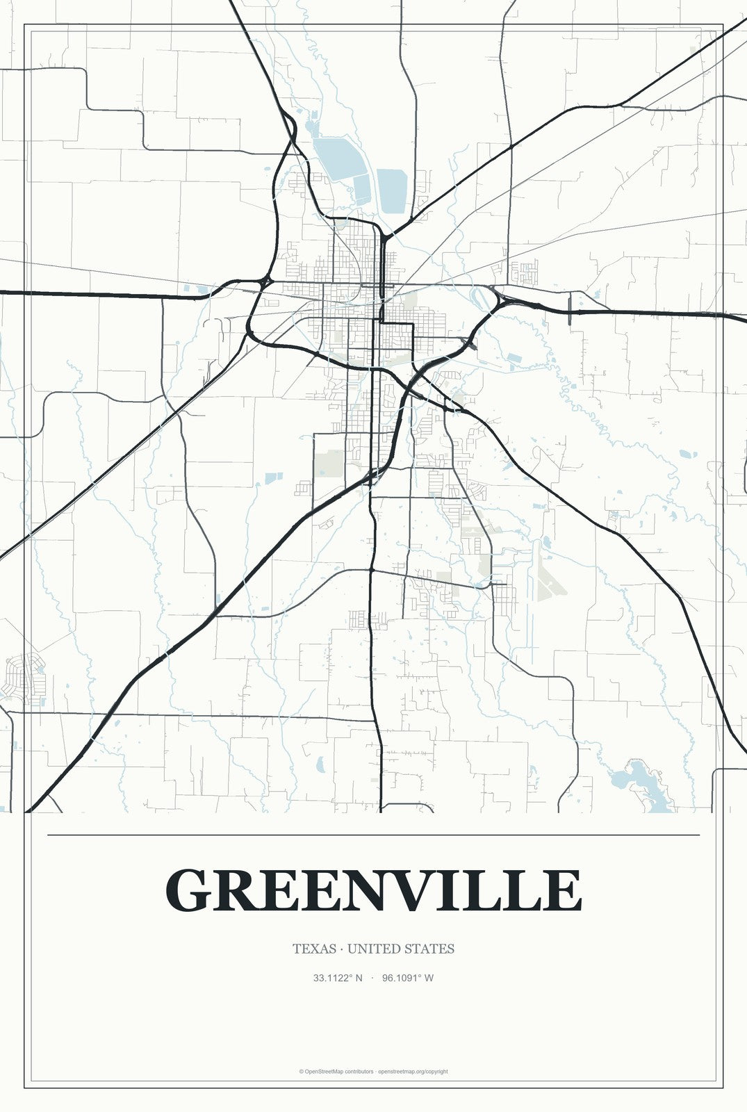 Greenville, Texas City Map Aluminum Sign in Gallery Air style