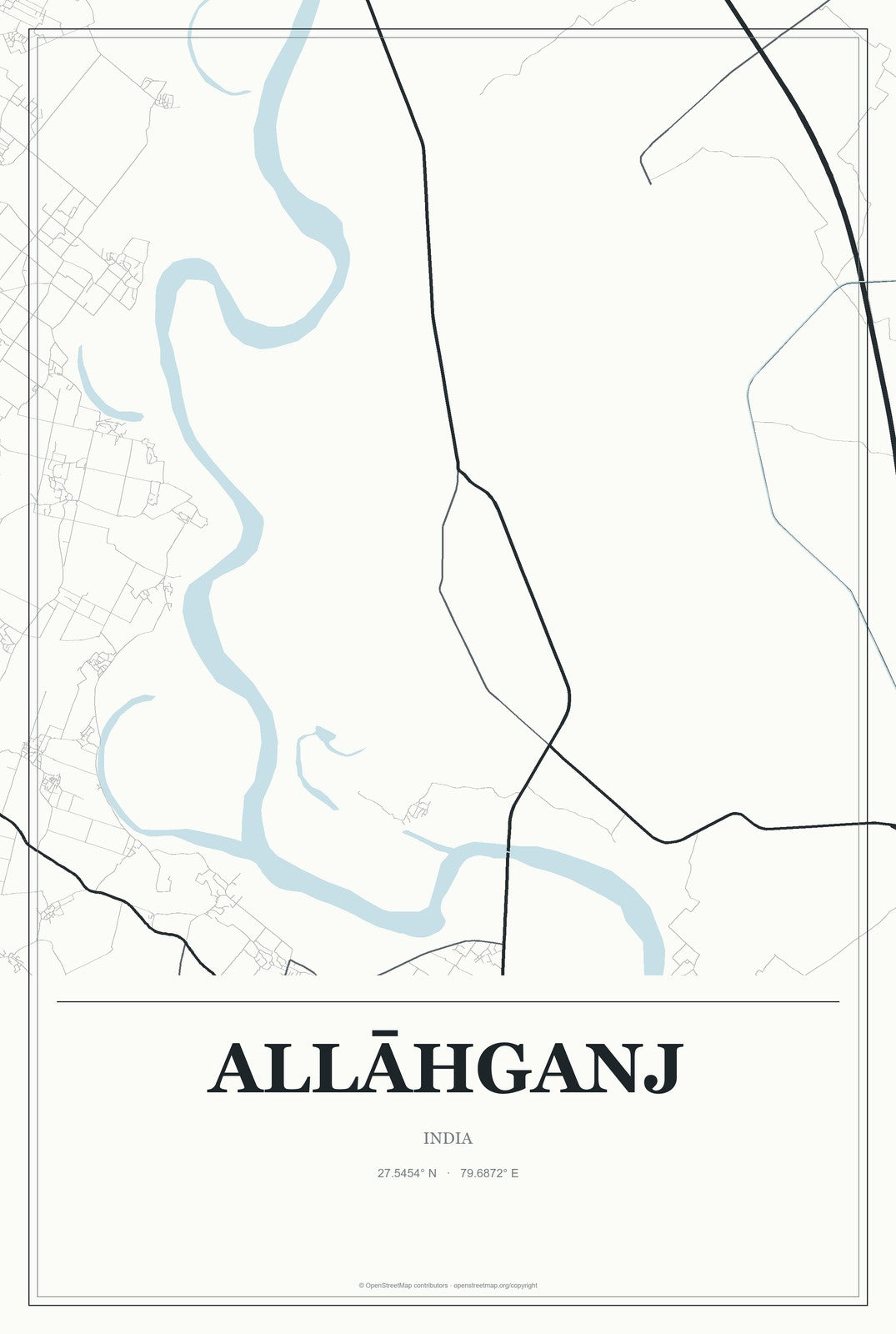 Allāhganj, India City Map Aluminum Sign in Gallery Air style