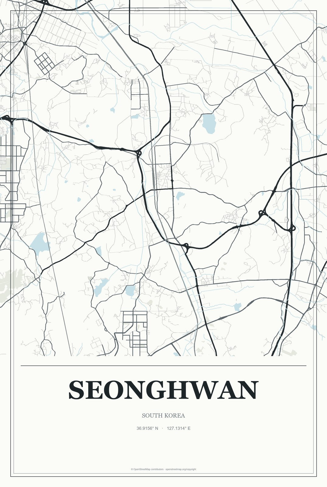 Seonghwan, South Korea City Map Aluminum Sign in Gallery Air style