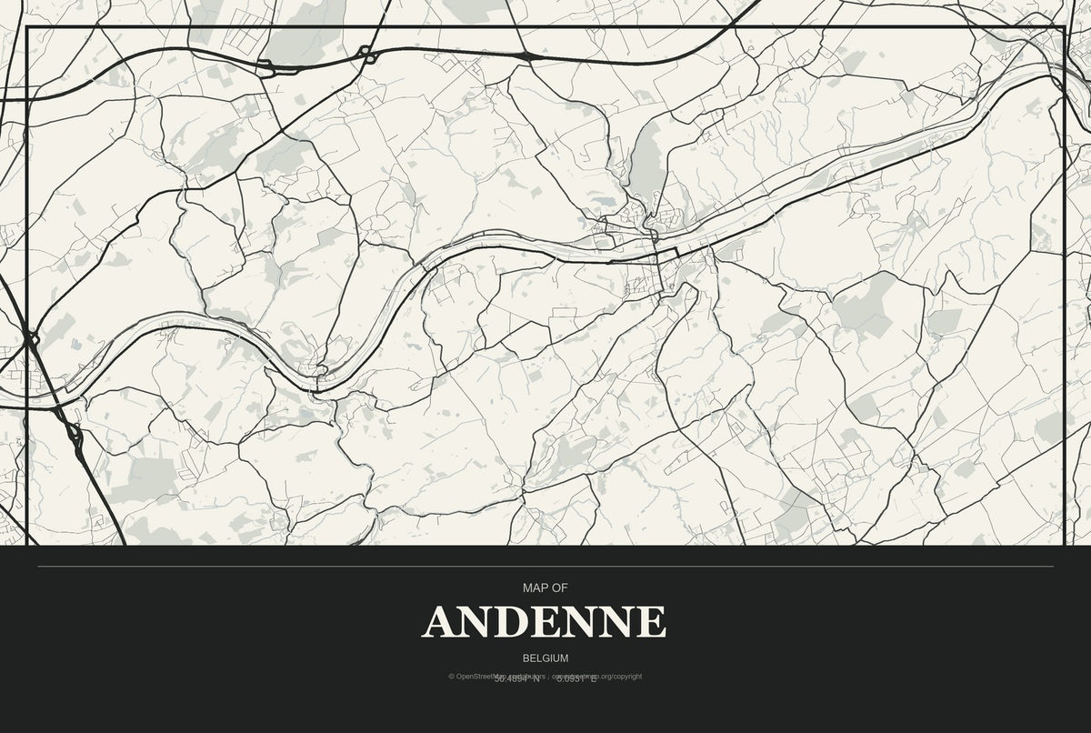 Andenne, Belgium City Map Aluminum Sign in Museum Plaque style
