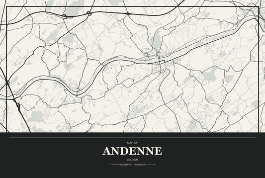 Andenne, Belgium City Map Aluminum Sign in Museum Plaque style