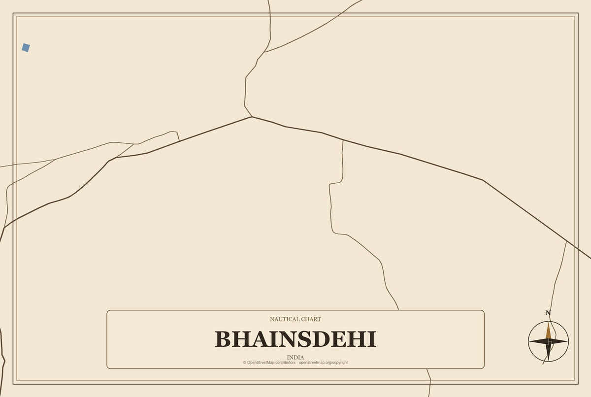 Bhainsdehi, India City Map Aluminum Sign in Heritage Nautical style