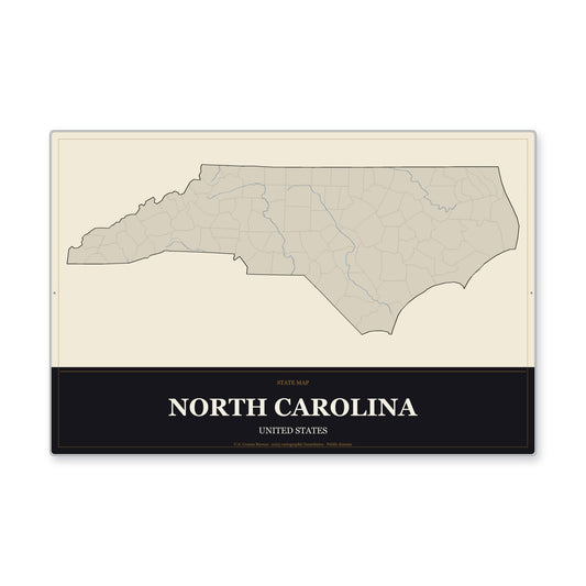 North Carolina state map aluminum sign in Museum Plaque style