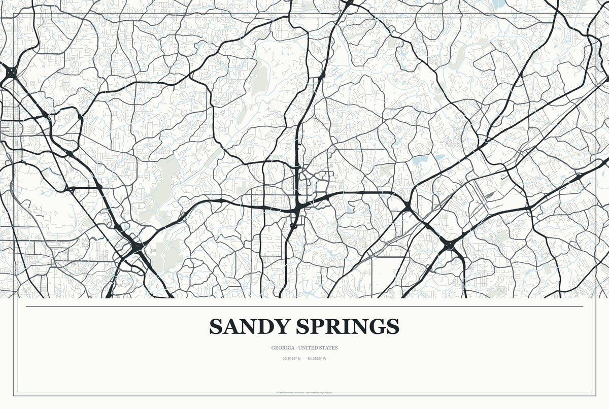 Sandy Springs, Georgia City Map Aluminum Sign in Gallery Air style