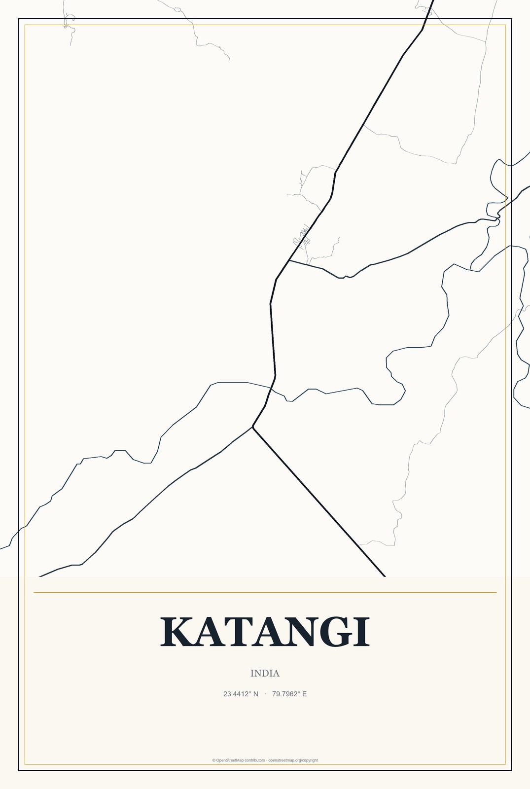 Katangi, India City Map Aluminum Sign in Citrine Modern style