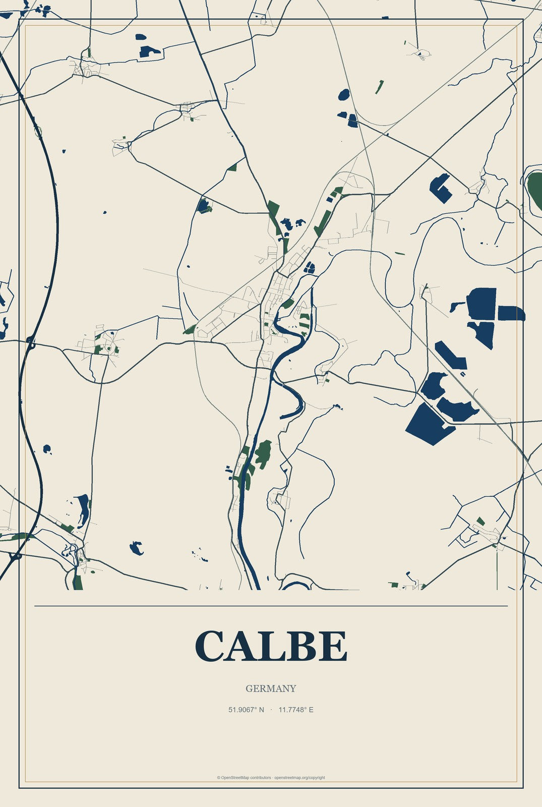 Calbe, Germany City Map Aluminum Sign in Coastal Cutout style