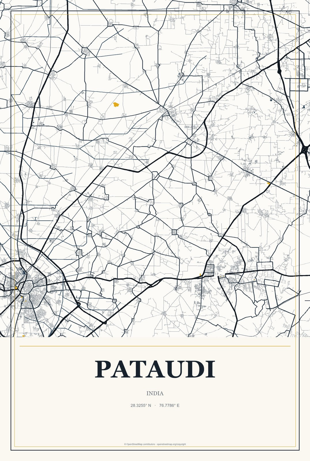 Pataudi, India City Map Aluminum Sign in Citrine Modern style