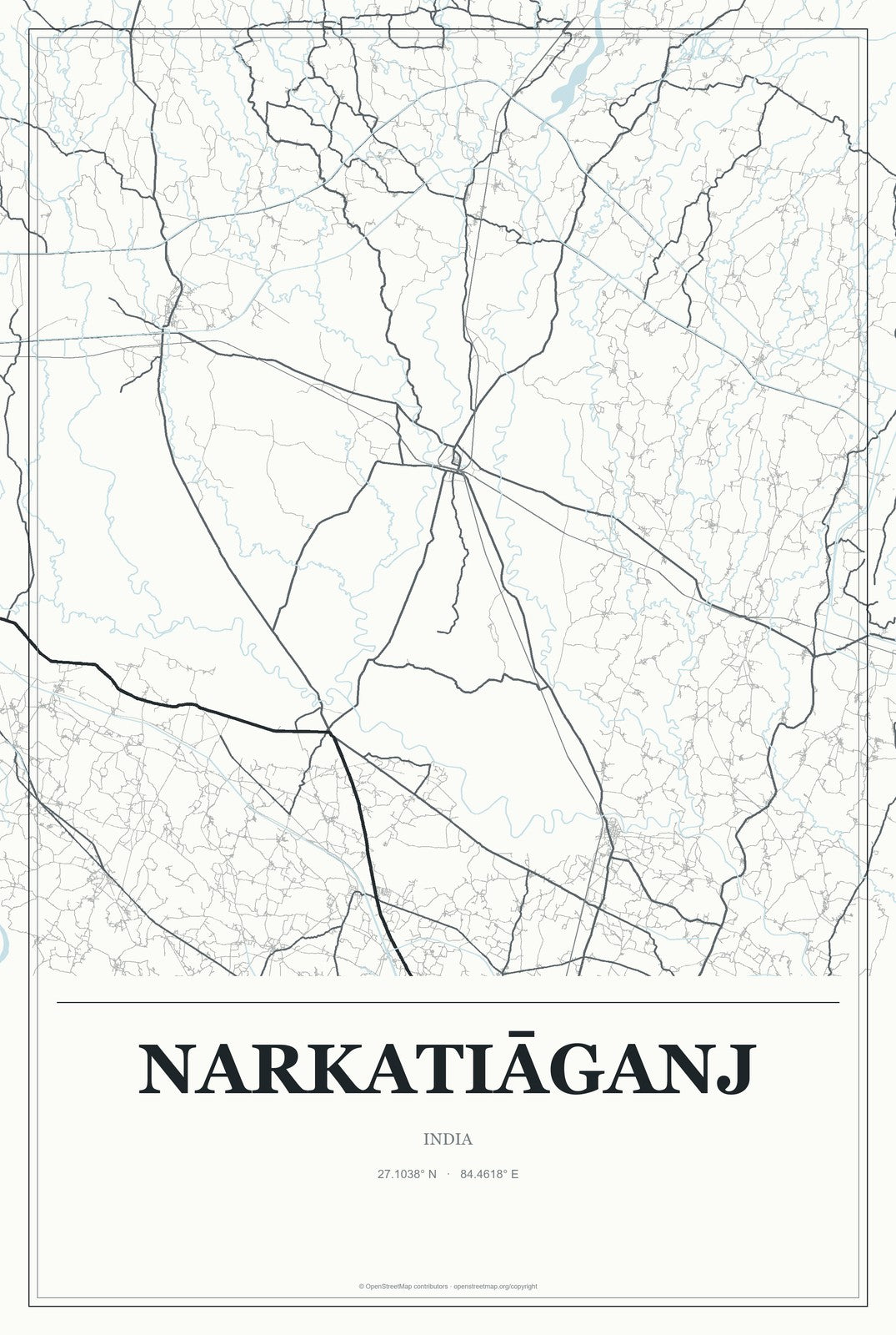 Narkatiāganj, India City Map Aluminum Sign in Gallery Air style