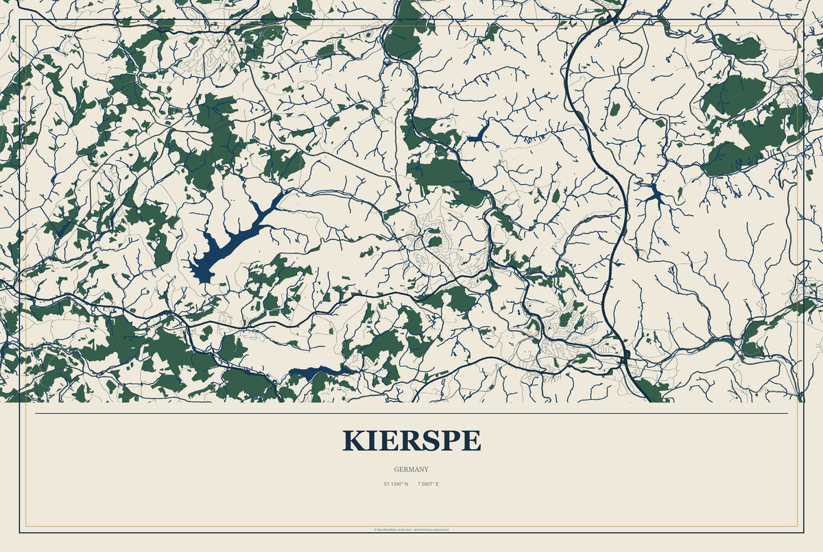 Kierspe, Germany City Map Aluminum Sign in Coastal Cutout style